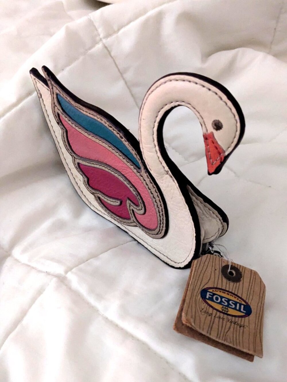 RARE Fossil 3D Swan Coin Purse Pouch With Leather Appliqué Y2K New With Tags - Picture 3 of 5
